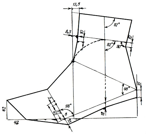 Рис. 2. Построение модели верха женского ботинка по графической системе