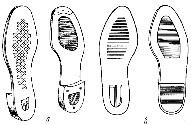 Рис. 69. Резиновые формованные подошвы, совмещенные с низкими каблуками