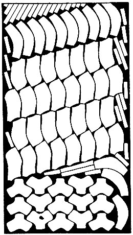 Рис. 39. Схема раскроя дублированной ткани на детали летних открытых туфель на среднем каблуке (составлена на фабрике № 2 'Пролетарская победа')