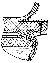 Рис. 159. Схема намазки клеем порезки резиновых подошв